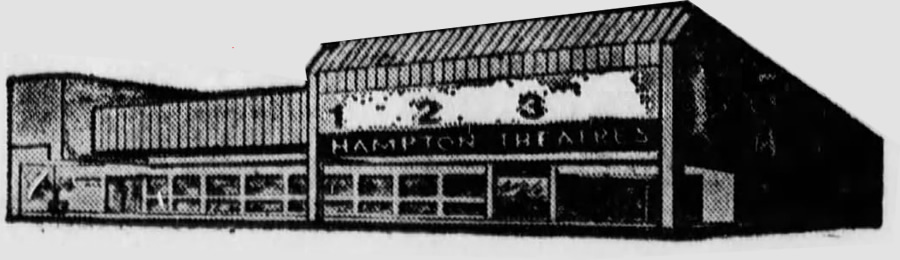 Hampton 4 Theatres - 1974 RENDERING FROM AD (newer photo)